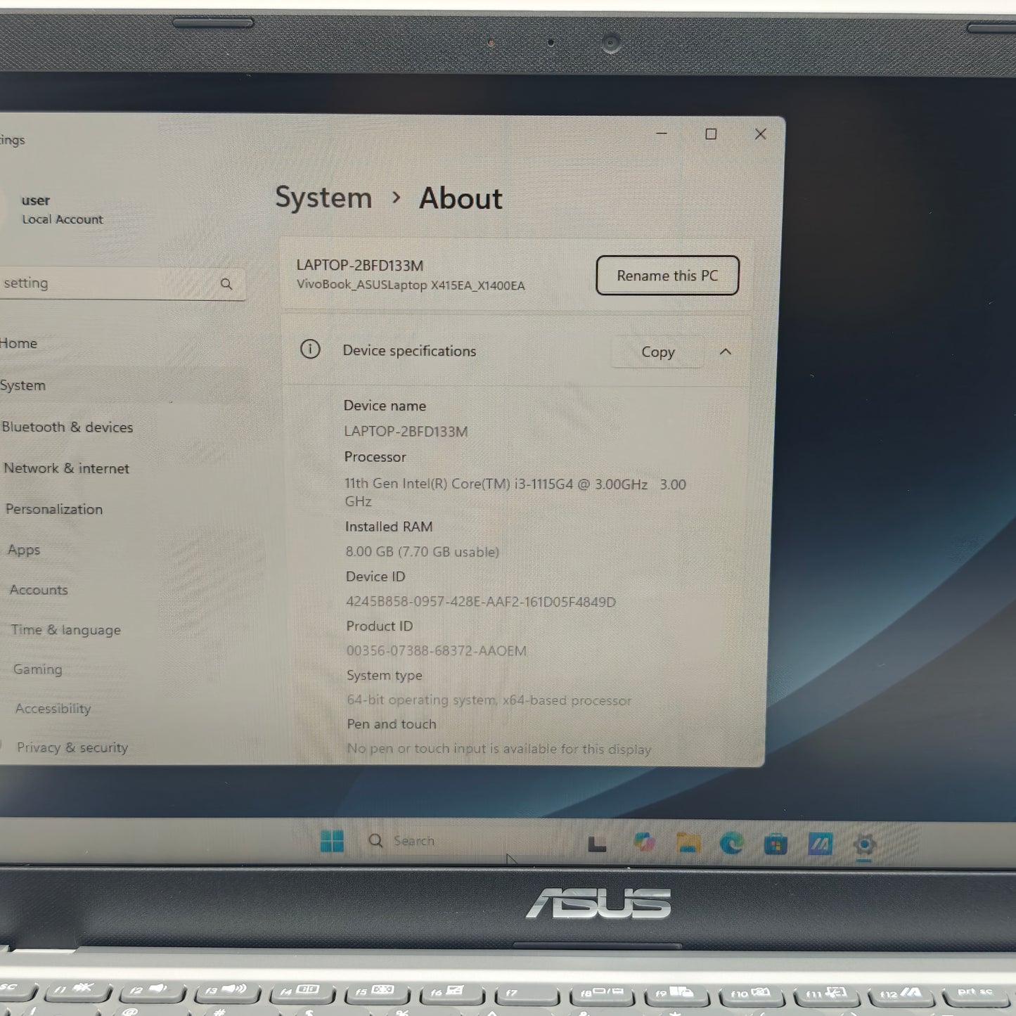ASUS Vivobook X1400EA 14" i3-1115G4 3.0GHz 8GB RAM 128GB SSD