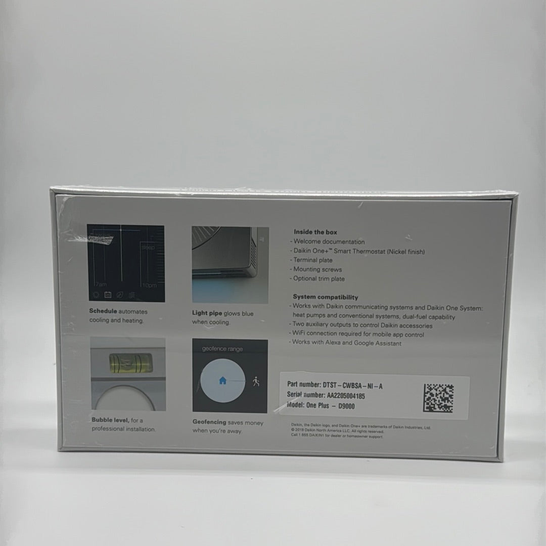 Daikin One + D9000 Smart Thermostat, DTST-CWBSA-NI-A nickel finish