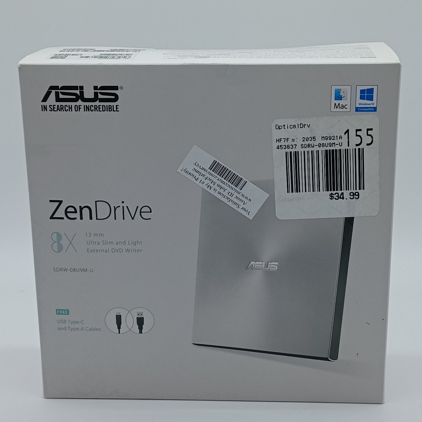 New Asus ZenDrive External DVD Writer SDRW-08U9M-U