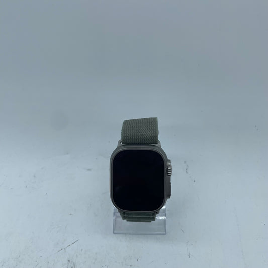 Unlocked Apple Watch Ultra 49MM Natural Titanium Green Gray Solo Loop MQW3LL/A