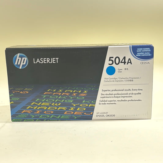 HP LaserJet 504A Genuine Cyan Print Cartridge for CP3525, CM3530 (CE251A)