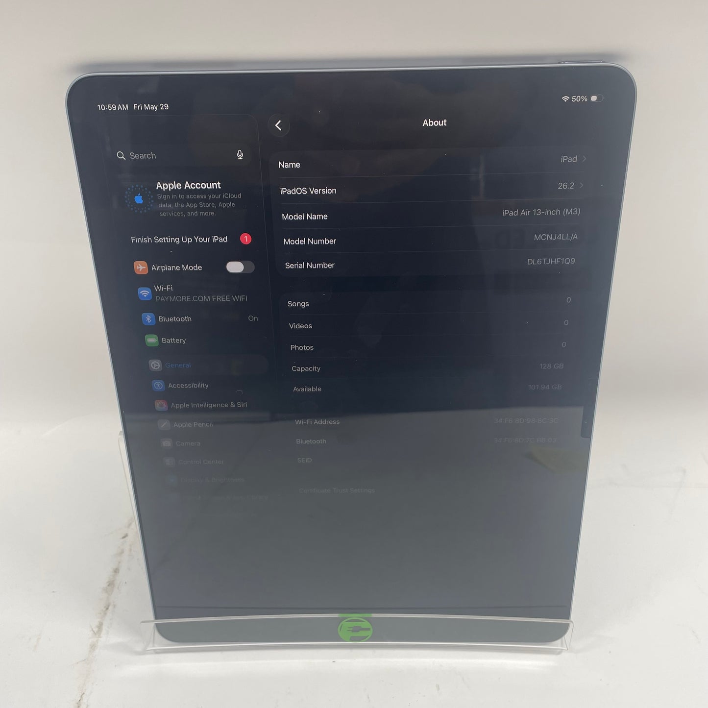 WiFi Only Apple iPad Air 13" M3 128GB Blue MCNJ4LL/A