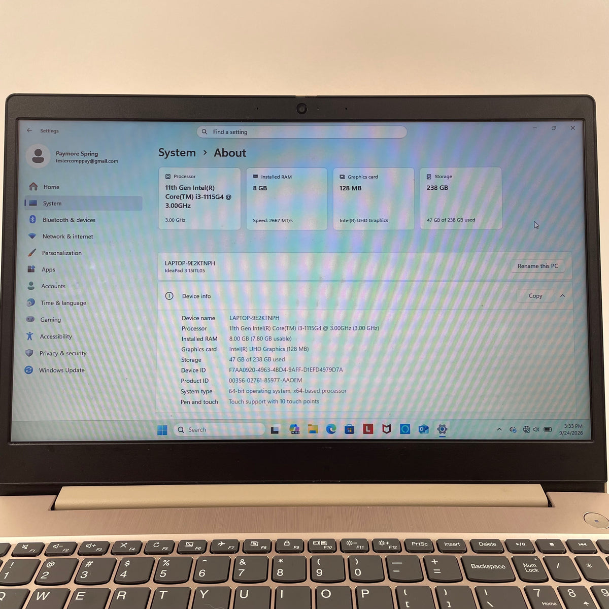 Lenovo IdeaPad 3 15ITL05 15.6" i3-1115G4 3.0GHz 8GB RAM 256GB SSD