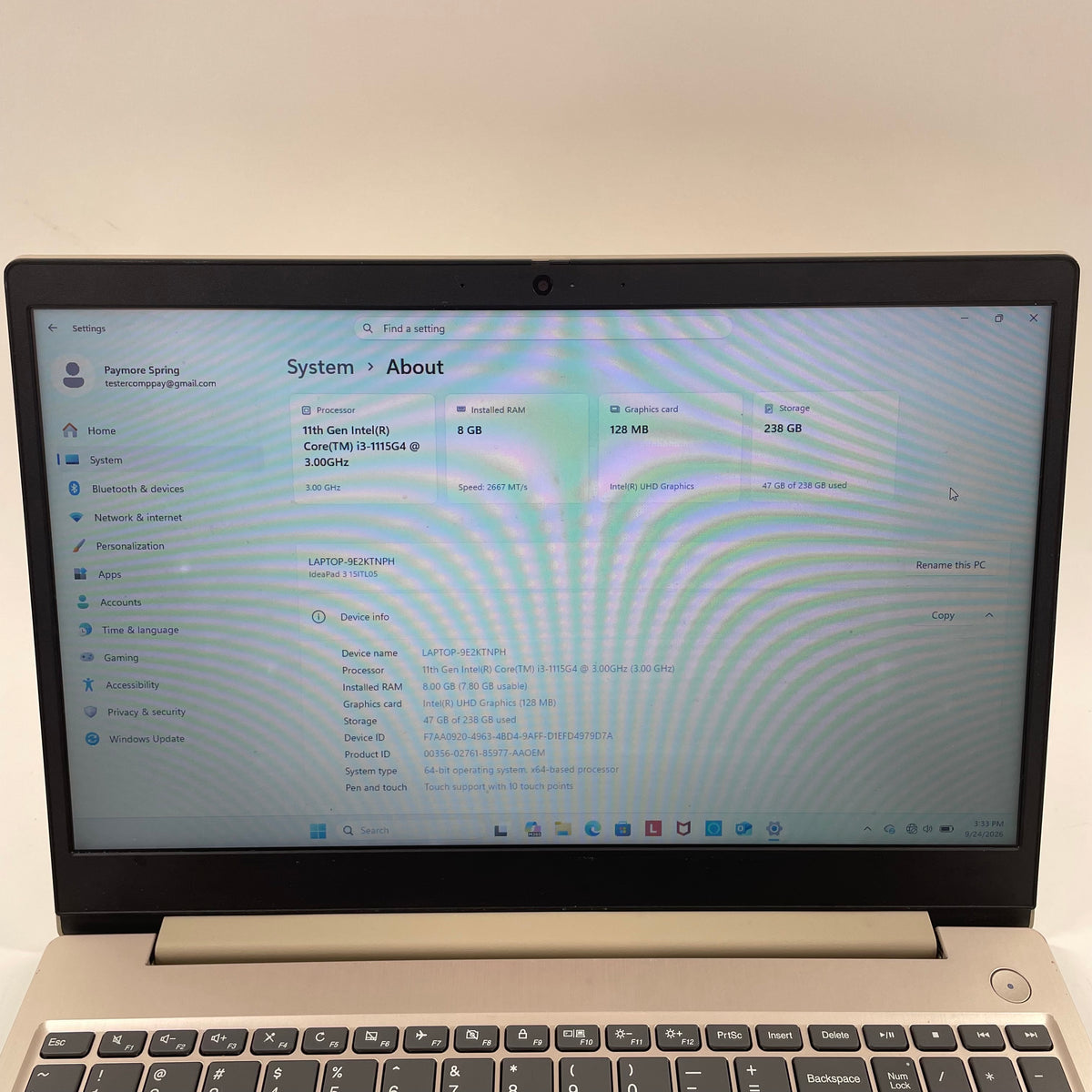Lenovo IdeaPad 3 15ITL05 15.6" i3-1115G4 3.0GHz 8GB RAM 256GB SSD