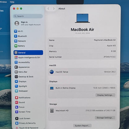 2024 Apple MacBook Air 13.6" M3 8C GPU 4.0GHz 8GB RAM 256GB SSD MRXV3LL/A