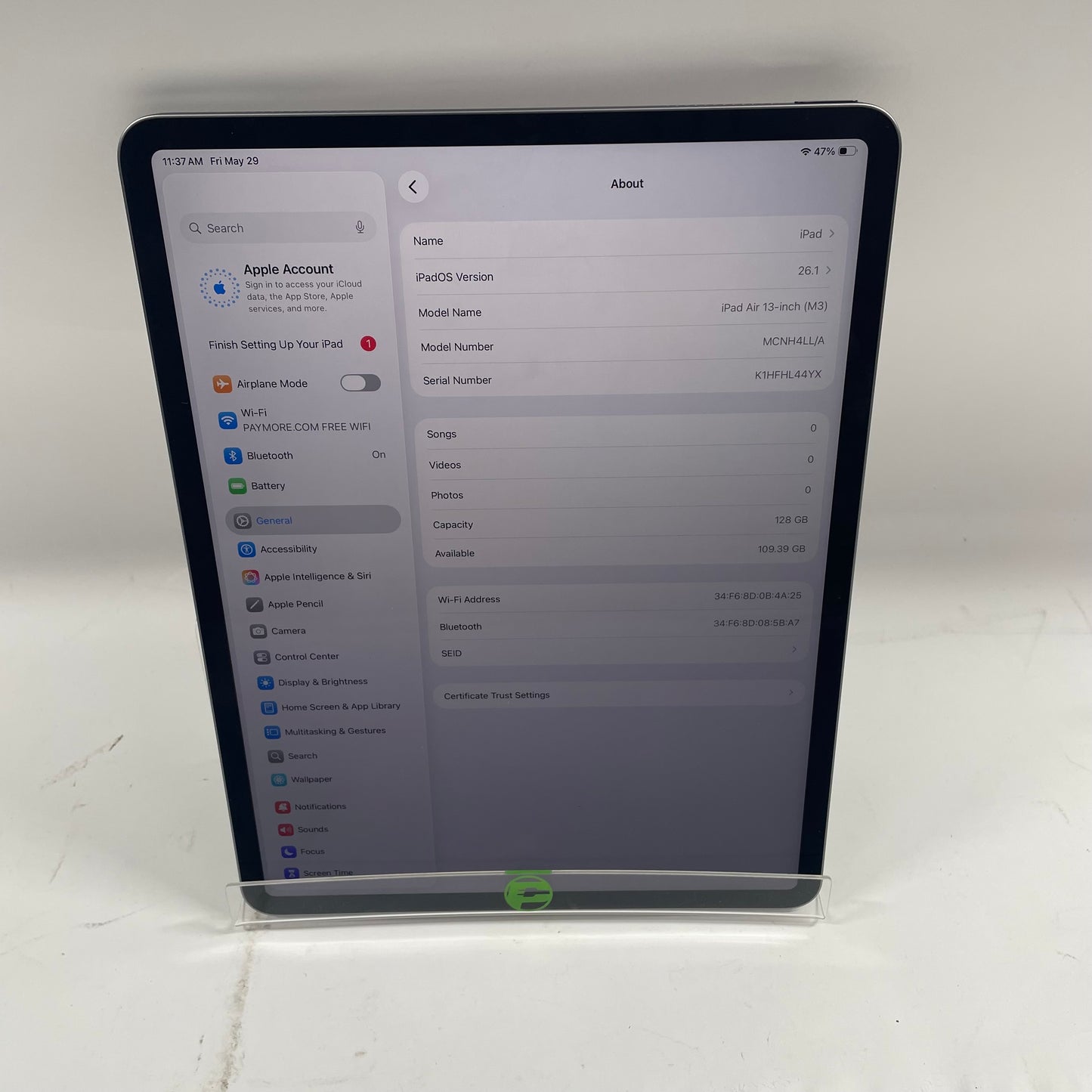 WiFi Only Apple iPad Air 13" M3 128GB Space Gray MCNH4LL/A