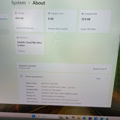 Dell Precision 5690 16" Core Ultra 9 185H 2.5GHz 32GB RAM 1TB SSD RTX A2000