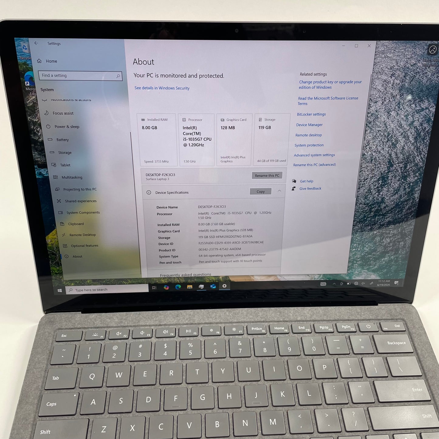 Microsoft Surface Laptop 3 1867 13.5" i5-1065G7 3.6GHz 128GB RAM 128GB SSD