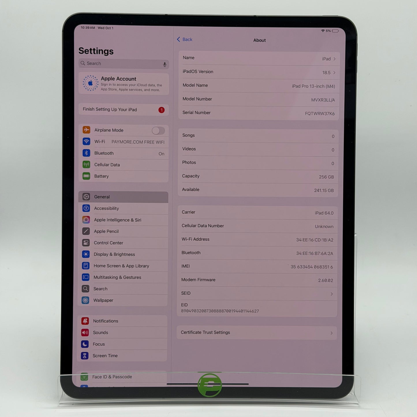 WiFi Only Apple iPad Pro 13" M4 256GB Space Black  MVXR3LL/A