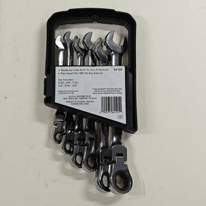 New Duralast 64-125 Flex-Head 6pc. Ratcheting Wrench Set SAE