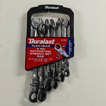 New Duralast 64-125 Flex-Head 6pc. Ratcheting Wrench Set SAE