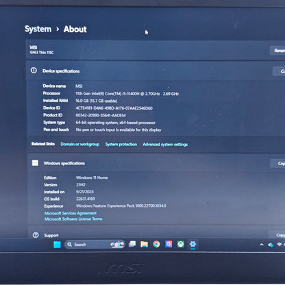 MSI GF63 Thin 11SC MS-16R6 15.6" i5-11400H 2.7GHz 16GB RAM 256GB SSD GeForce GTX 1650