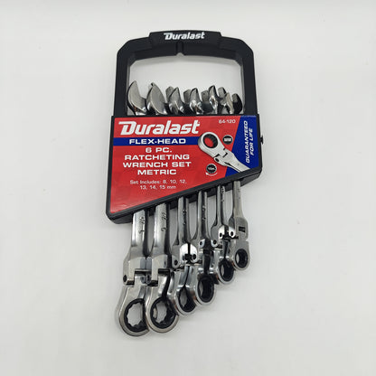 New Duralast 64-120 Flex-Head 6 pc. Ratcheting Wrench Set Metric