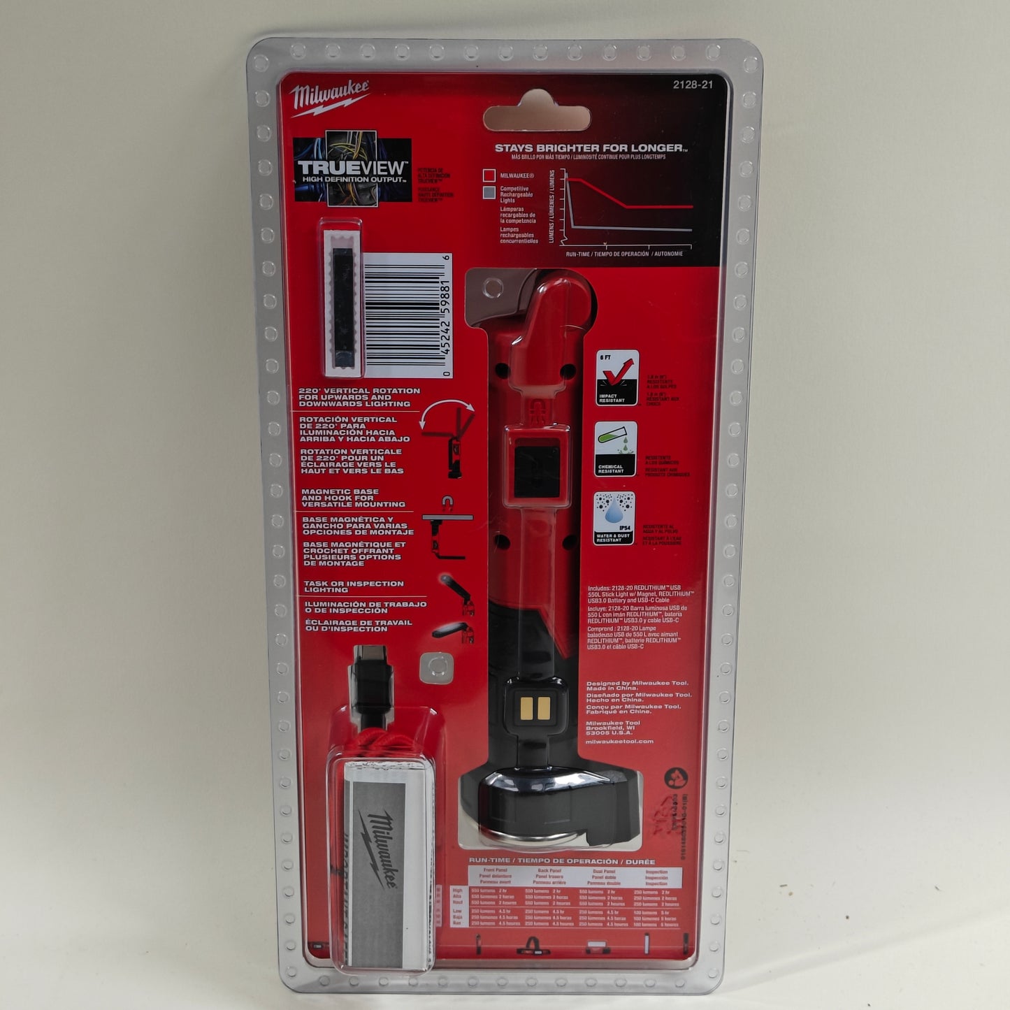 New Milwaukee 2128-21 RedLithium USB 500L Stick Light w/ Magnet