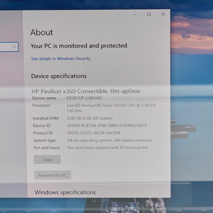 HP Pavilion x360 Convertible 11M-AP0023DX 11.6" Pentium Silver N5030 4GB RAM 128GB SSD