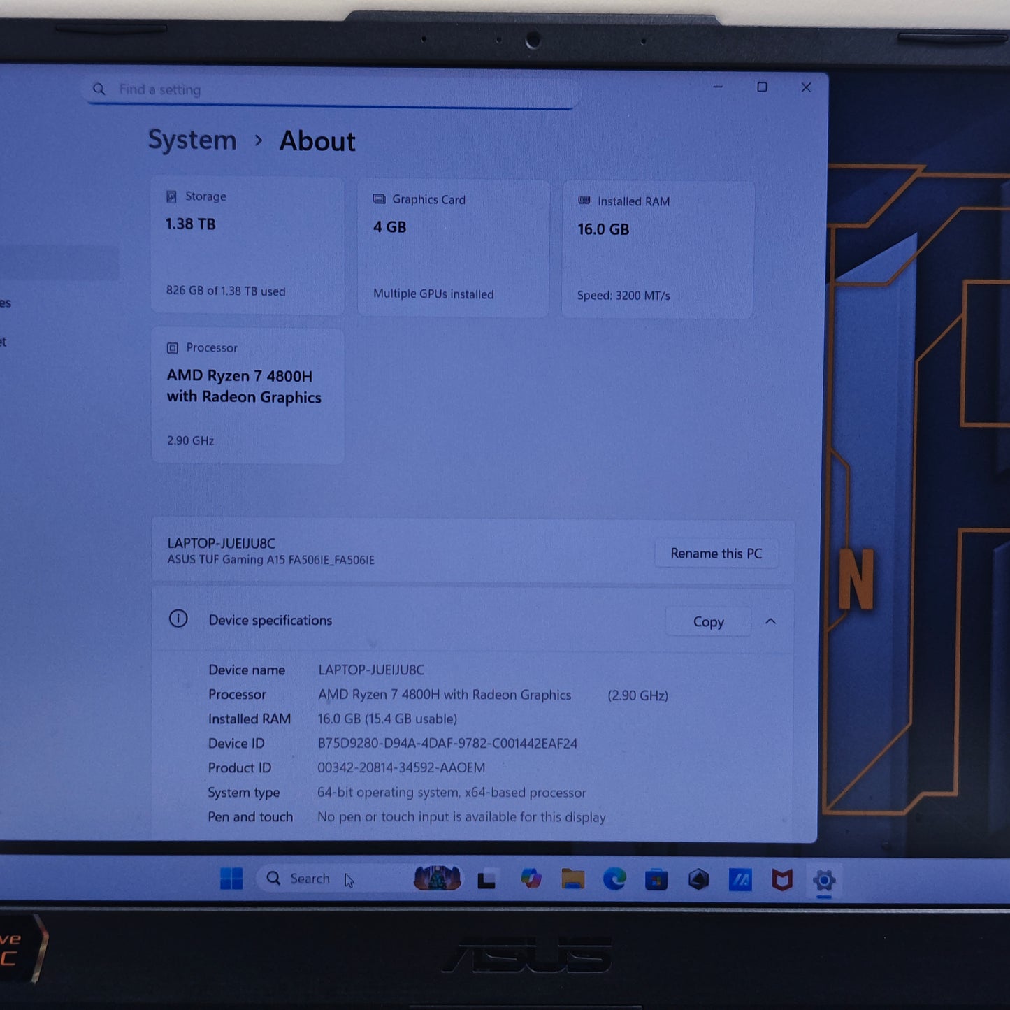 ASUS TUF A15 15.6" Ryzen 7 4800H 16GB RAM 1TB SSD 512GB SSD GeForce RTX 3050 Ti