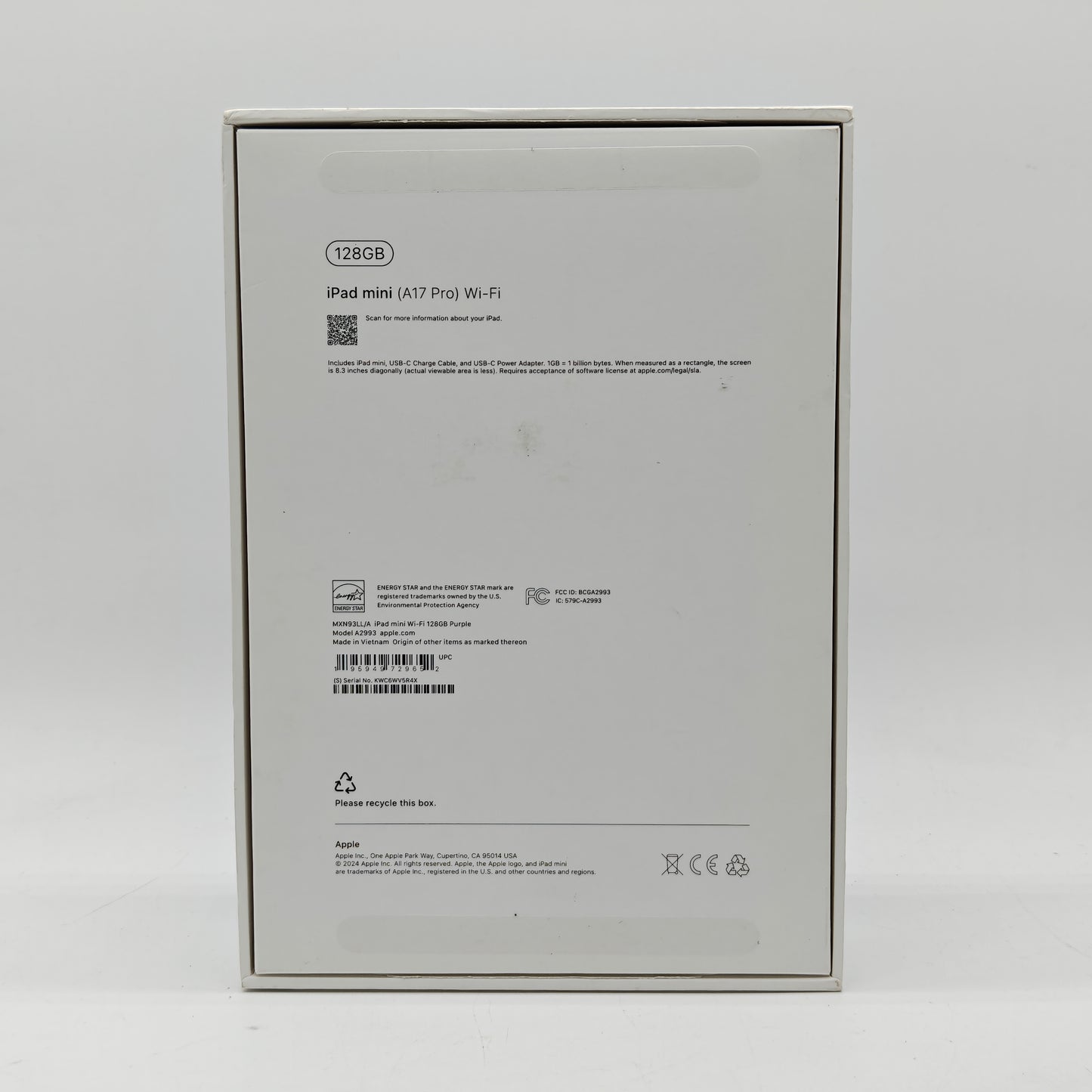 WiFi Only Apple iPad mini (A17 Pro) 128GB 18.6.2 Purple MXN93LL/A