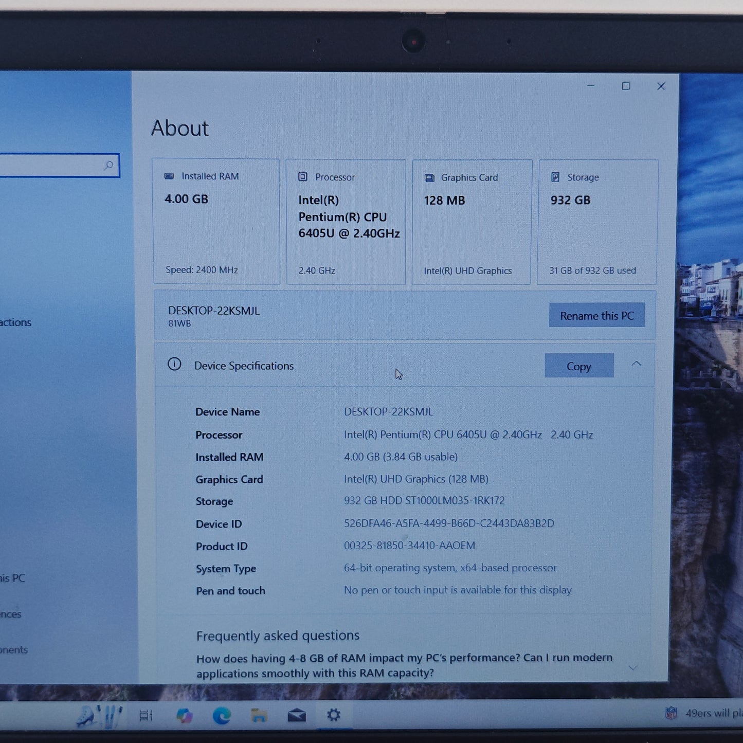 Lenovo Ideapad 3 15IML05 15.6" Pentium Gold 6405U 2.4GHz 4GB RAM 1TB HDD