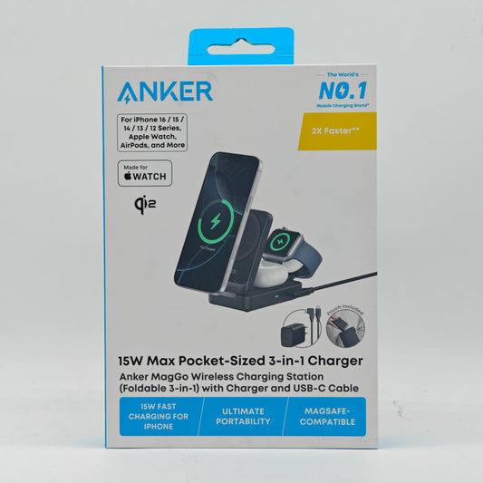 New Anker 15W Max Pocket-Sized 3-in-1 Charger Wireless Charging B2557J11-1