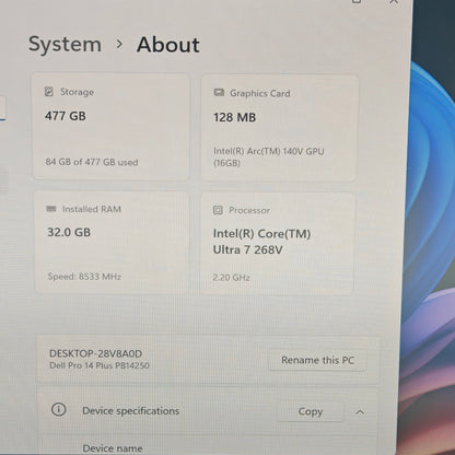 Dell Pro 14 Plus PB14250 14" Ultra 7 268V 32GB RAM 512GB SSD