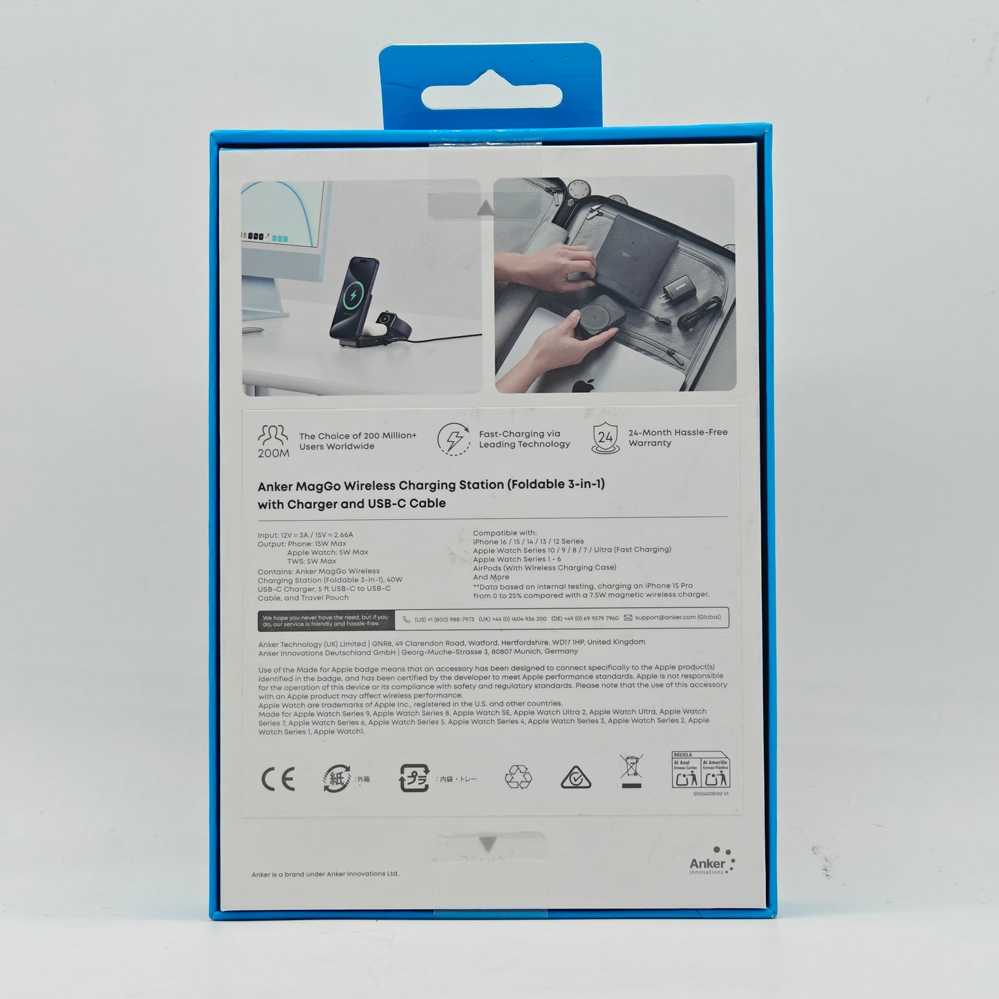 New Anker 15W Max Pocket-Sized 3-in-1 Charger Wireless Charging B2557J11-1